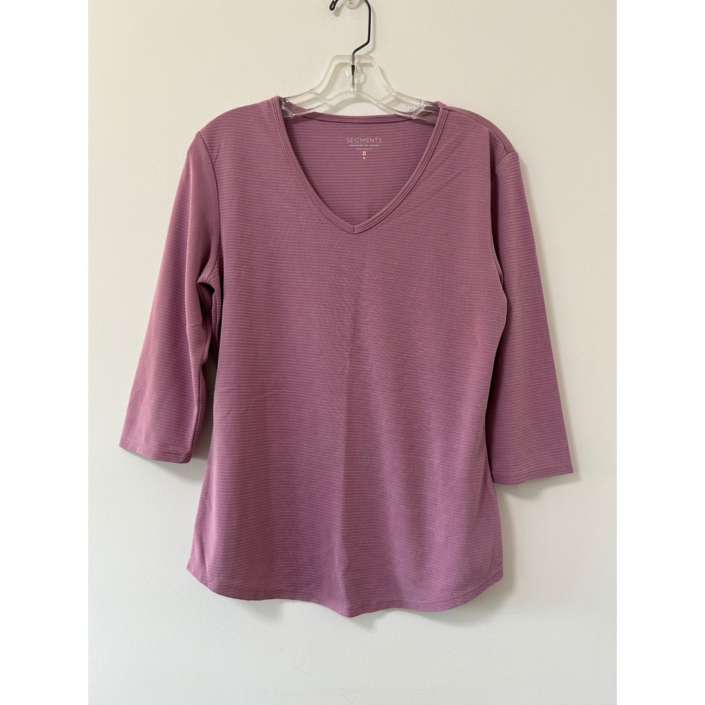 Segments Mauve Purple Ribbed V-Neck 3/4 Sleeve Top‎ Tencel Modal Small